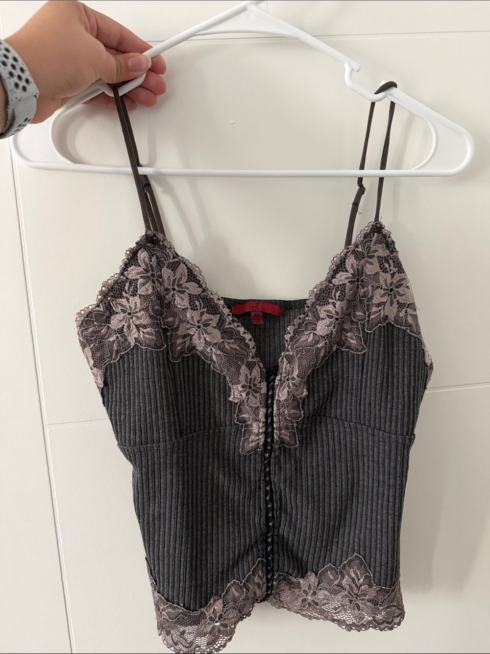 Women's Lace-Trim Charcoal Ribbed Cami Top
